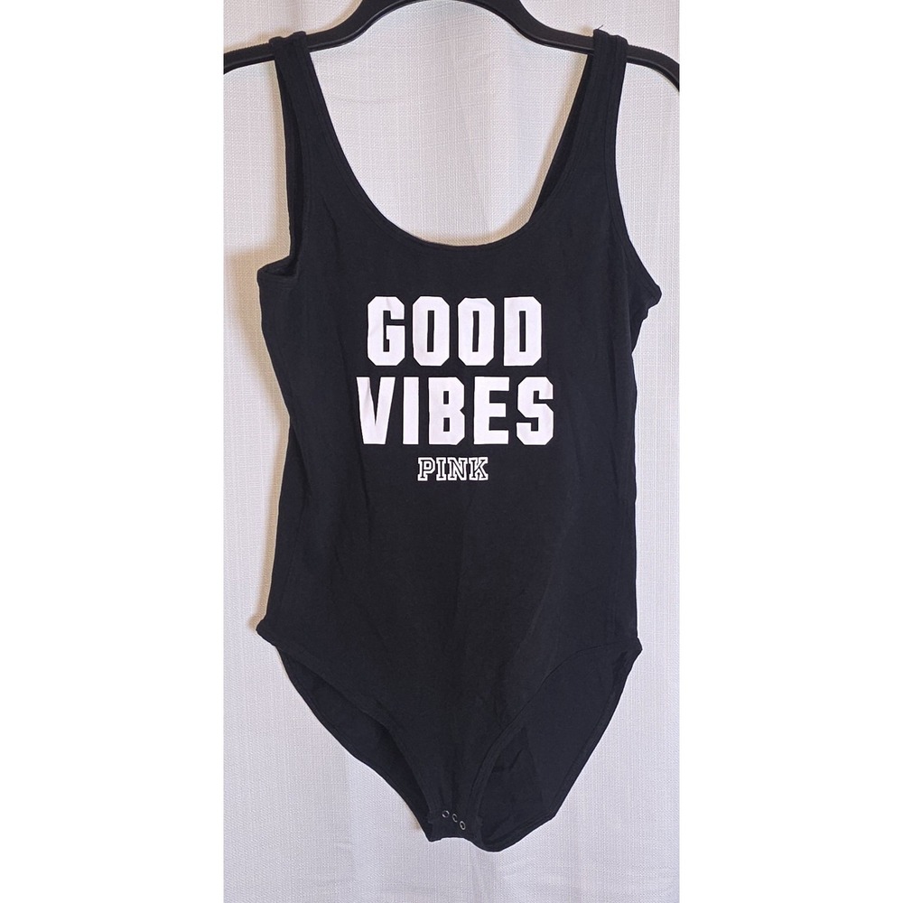 PINK Women’s Black 'Good Vibes' Scoop Neck Bodysuit